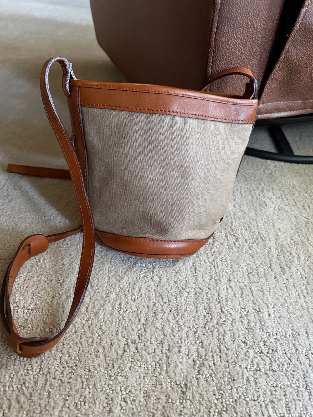 Wilsons Leather Italy 7167 Canvas Bag w/Hidden Drawstring Soft Leather Brown Vtg